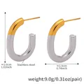 Two-tone gold and silver stainless steel U-shaped earrings with size dimensions - Geometric U-Shaped Earrings / Two-tone (Gold & Silver)