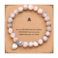 8mm pink zebra stone friendship bracelet with silver heart charm on birthday card - Heart Rose Red Stone Birthday With Card