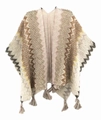 Beige knitted retro shawl with colorful wave patterns and fringe tassels for women - Cardigans / Milk Coffee