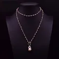 Collier fait main doré avec pendentif perle baroque rose et perles sur un buste - Pendentif Chaîne de Pull Baroque (Style 9)