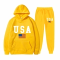 Yellow USA flag tracksuit set featuring a hooded sweatshirt and matching joggers in size M - S / Yellow
