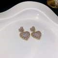 Golden heart-shaped stud earrings with sparkling purple and pink zircon accents - E4315-925 Sterling Silver Earring Post / Gold Pink Zirconia