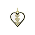Detail of 18K gold plated heart pendant with black enamel and micro-set zircon crystals - Heart 4-Hollow Triple Hearts
