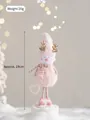 Pink plush Christmas snowman ornament with reindeer antlers and striped scarf, 19cm height - Pink Snowman