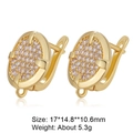 Detail view of gold geometric hoop earrings with clear zircon stones and size measurements - Gold Oval Pave (Style 24)