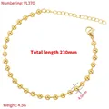 Detalle de cadena de bolas doradas de 4mm con cierre de langosta y extensión ajustable - VL370 Pulsera de Cadena de Bambú con Cuentas Redondas de 4 mm en Oro