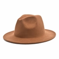 Cappello fedora classico in lana a tesa larga color caramello con corona incavata - Taglia Unica 58cm Circonferenza / Cammello Scuro
