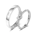Poliertes S925 Sterlingsilber Paar-Ringe mit hohlem Herz und Mikro-Pave-Kristallen - QL002-Herz Strass Minimalistisch Paar / Paar Set