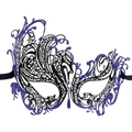 Detailansicht der schwanenförmigen Maskenballmaske mit blauem Glitzer und Strasssteinen - Blau Schwarz