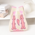 Cute knitted tote bag in cream white featuring pink rabbits and heart patterns - Beige Long Rabbit