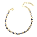 Bracciale occhio di Allah dorato con perline blu e pietre in zircone brillante - Blu
