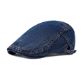 Vintage dark blue denim beret with orange contrast stitching and adjustable metal buckle - Adult / Deep Blue-Brown Line