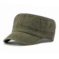 Vintage army green flat top cadet hat in washed cotton with metal ventilation eyelets - Adjustable / Army Green
