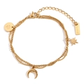 Bracciale a tre strati in acciaio inossidabile placcato oro 18K con ciondoli luna e stella - Set Bracciale a Tre Strati con Mezzaluna e Stella a Otto Punte / Oro