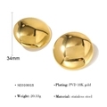 Polished 18K gold-plated stainless steel heart stud earrings with 34mm diameter - Round Gold Style (SE010018)