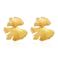Pendientes de acero inoxidable dorados en forma de hoja de ginkgo con textura metálica - Dorado