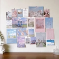 Japanese style cherry blossom and train themed wall aesthetic postcard set - Short Road Long Poem