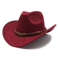 Classic burgundy wool felt cowboy hat with leather band and metal skull detail - M (56-58cm) / Burgundy