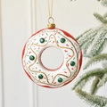 Christmas donut tree ornament featuring red and white colors with festive gold hanging loop - 10.2*3.8*11.4cm
