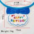 Blue and white pet birthday bandana with rainbow HAPPY BIRTHDAY embroidery and heart - Dark Blue Bib