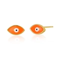 Creative 18K gold plated brass evil eye stud earrings with orange enamel geometric design - Orange Evil Eye (KE0725-1)