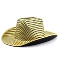Dettaglio della trama a scacchi metallica dorata sul cappello da cowboy nero da festa - M(56-58cm) / Griglia Oro