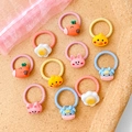 Set of 10 cartoon animal hair ties including pink rabbits and yellow chicks for kids - Little Cow Style (12#) / 10 Pieces Pack