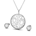 Silver hollow round necklace and stud earrings set with sparkling transparent crystals - Round Hollow Rhinestone Style (KS112585-KC)