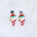 Christmas snowman acrylic earrings with red hat and glitter silver stud for women - Snowman