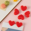 Set of 6 transparent red heart-shaped plastic clips for paper and photo decoration - Red