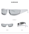 Viste dettagliate multi-angolo di occhiali da ciclismo argento dal design futuristico - Montatura Bianca Lente d'Argento (C4)