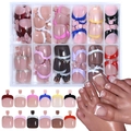 Set di 12 colori unghie finte piedi stile French con contenitore trasparente incluso - Unghie Finte Press-on per Piedi Stile French 12 Colori