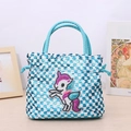 Funkelnde Einhorn-Pailletten-Handtasche für Mädchen in Blau-Weiß mit Kordelzug - Blau Kariert