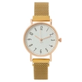 Elegant gold mesh band watch with rose gold case and white dial for women - Gold
