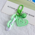 Green acrylic heart keychain with chunky colorful chain and a matching green bell - Light Green