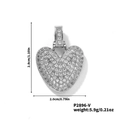 Pendaglio a cuore in argento con zirconi stile hip hop, alto 2,8 cm e largo 2,0 cm - Pendaglio argento lettera V
