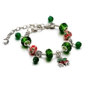 Christmas charm bracelet with green and red glass beads and a silver snake chain - SD-0034/Christmas Red & Green Beaded