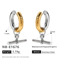 Details zu geometrischen T-Bar-Ohrringen aus Edelstahl mit Größe und Gewichtsangabe - Gold und Silber Zweifarbiger Stil (NB-E1676)