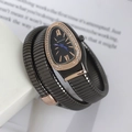 Elegant two-turn gunmetal snake bracelet watch with sparkling rhinestone bezel - Black Rose Gold Black Dial