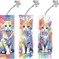 Set di 3 segnalibri fai da te 5D pittura diamante con disegni colorati di gatti cartoni - Stile Gatti Cartoon Artistici (SQ-34) / Set di 3