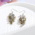 Handmade silver drop earrings with natural labradorite stone tassels in bohemian style - Silver Hook Style / Labradorite Grey
