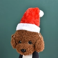 Classic red and white plush Christmas hat for pets worn on a dog model with a green background - Q1-20 Pet Christmas Hat (20*14cm)