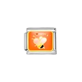 Italian charm link with orange enamel bee and red heart in a polished silver frame - Heart Bee Style (Y170)