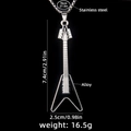 Silver guitar necklace in stainless steel with black enamel inlay and 70cm chain - Black