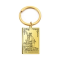 Gold stainless steel tarot keychain featuring The Magician card engraving for backpack - Tarot 015 (The Magician)