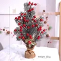 Mini albero di Natale 35cm con aghi innevati e bacche rosse su base in juta - Stile F 35cm
