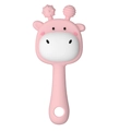 Pink cartoon silicone baby teether with textured massage points and ergonomic handle - Deer Rattle Teether / Pink