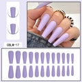 Dettagli macro di unghie finte ballerina lunghe viola opaco con set completo da 24 pezzi - Viola Chiaro (CBLM-17)