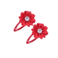 Par de horquillas de flores rojas para niñas con un centro de diamantes brillantes - Rojo