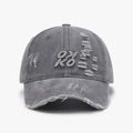 Retro grey washed cotton baseball cap with 98 KO 3D embroidery and distressed holes - Adjustable / Smoke Gray (24A286)